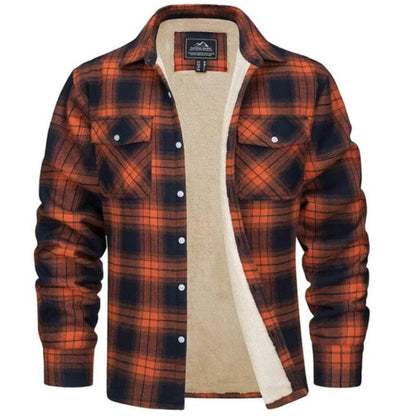 Kariertes Overshirt – Herren-Hemdjacke mit Knöpfen und Fleecefutter für den Winter-Orange-S-Chaps Herrenmode