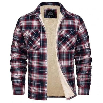 Kariertes Overshirt – Herren-Hemdjacke mit Knöpfen und Fleecefutter für den Winter-Rot-S-Chaps Herrenmode