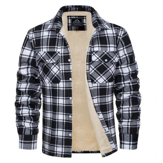 Kariertes Overshirt – Herren-Hemdjacke mit Knöpfen und Fleecefutter für den Winter-Schwarz-S-Chaps Herrenmode