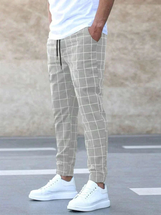 Karohose | Kordelzug | Elastische Knöchelpartie | Jogginghose | Herrenhose-Hellgrau-XS-Chaps Herrenmode