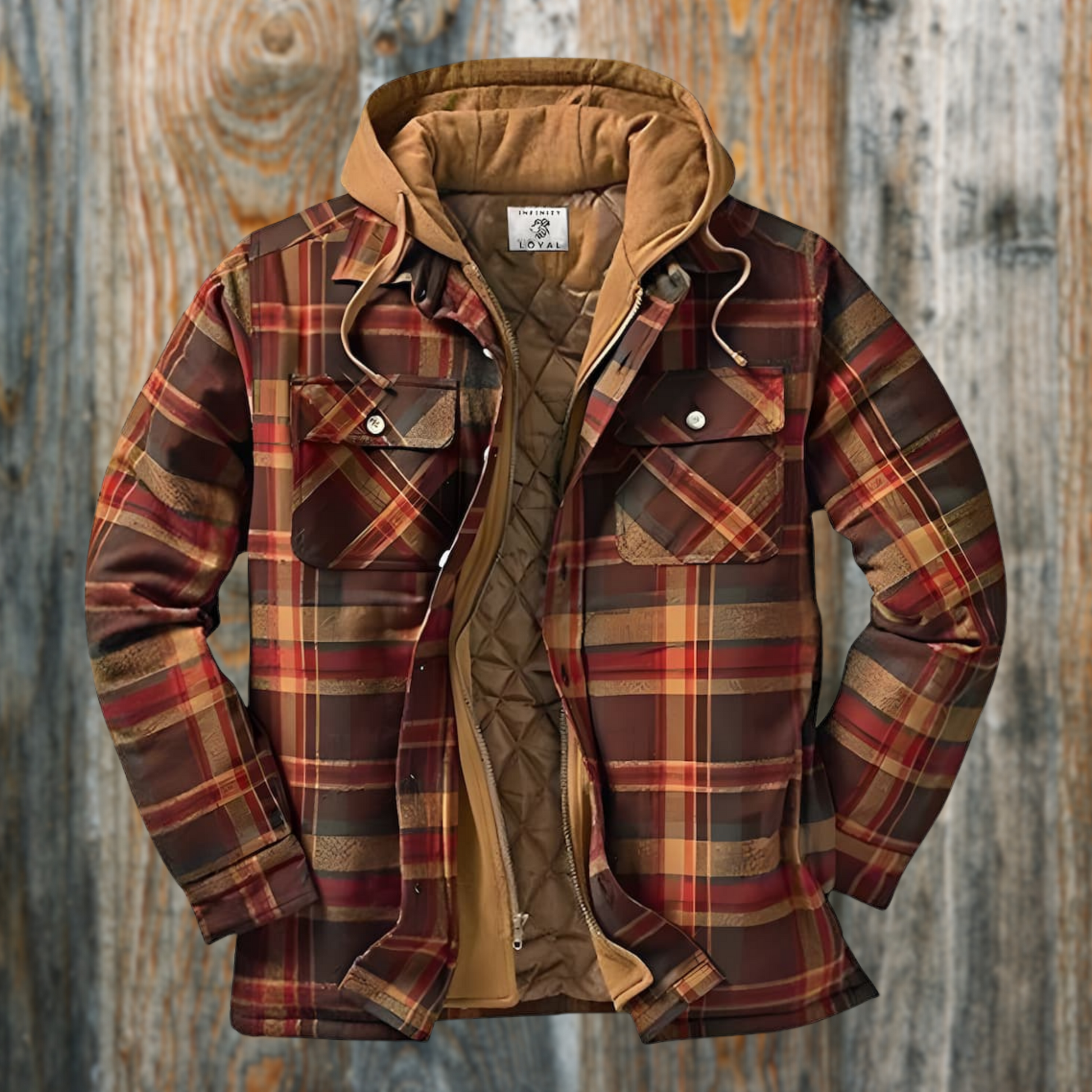 Karojacke – gesteppte Herren-Herbstjacke mit Kapuze-Braun-M-Chaps Herrenmode