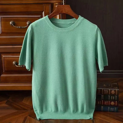 Kaschmir-T-Shirt | Kurzarm | Strick | Herrenbekleidung-Grün-S-Chaps Herrenmode