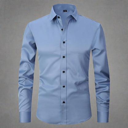 Knitterfreies Hemd | Bügelfrei | Stretch | Button-Up Hemd | Herrenhemd-Blau-S-Chaps Herrenmode