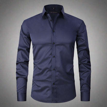 Knitterfreies Hemd | Bügelfrei | Stretch | Button-Up Hemd | Herrenhemd-Dunkelblau-S-Chaps Herrenmode