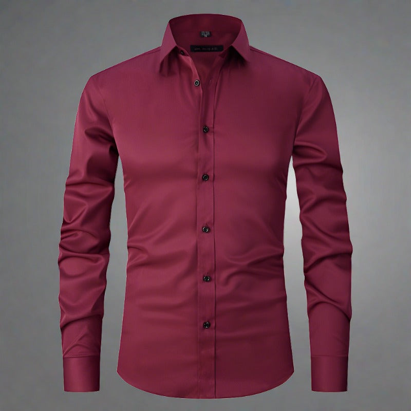 Knitterfreies Hemd | Bügelfrei | Stretch | Button-Up Hemd | Herrenhemd-Dunkelrot-S-Chaps Herrenmode