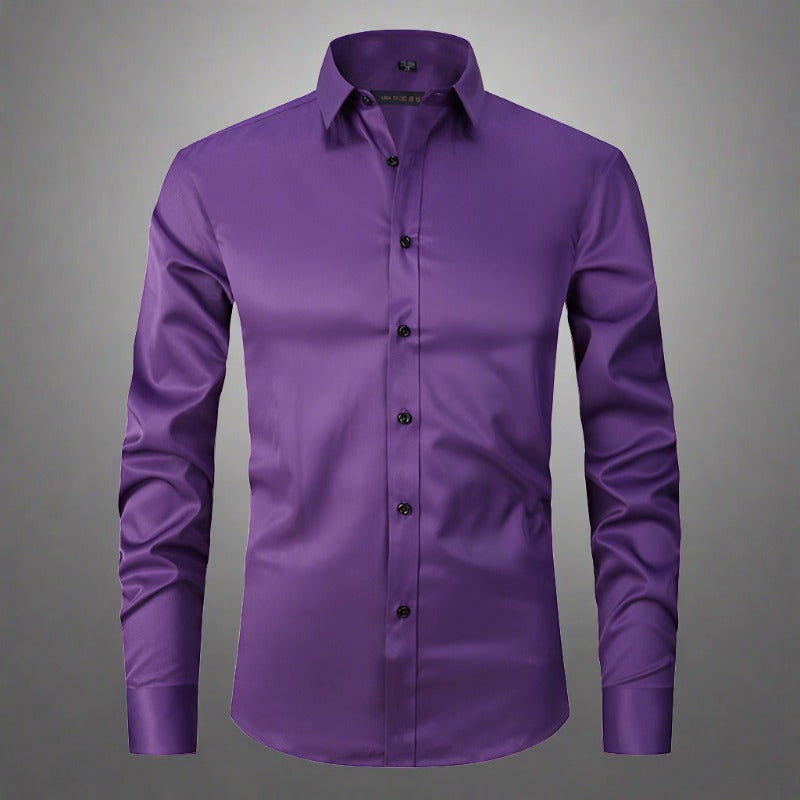Knitterfreies Hemd | Bügelfrei | Stretch | Button-Up Hemd | Herrenhemd-Dunkelviolett-S-Chaps Herrenmode