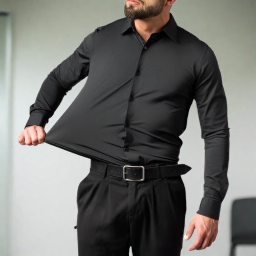 Knitterfreies Hemd | Bügelfrei | Stretch | Button-Up Hemd | Herrenhemd-Schwarz-S-Chaps Herrenmode