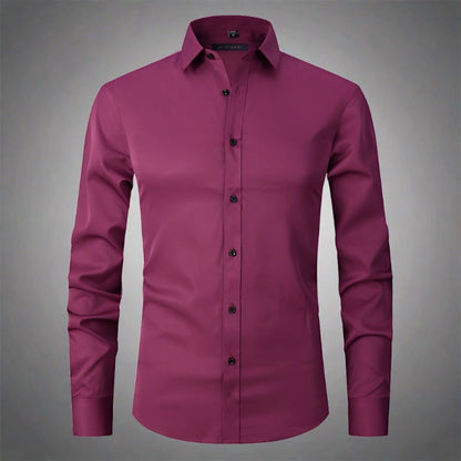 Knitterfreies Hemd | Bügelfrei | Stretch | Button-Up Hemd | Herrenhemd-Violett-S-Chaps Herrenmode