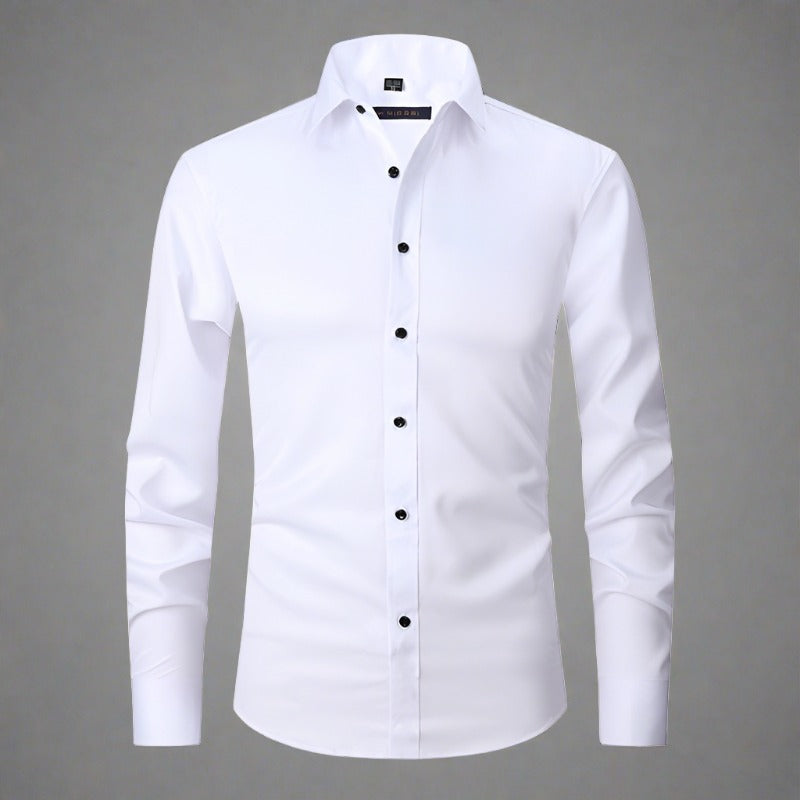 Knitterfreies Hemd | Bügelfrei | Stretch | Button-Up Hemd | Herrenhemd-Weiß-S-Chaps Herrenmode