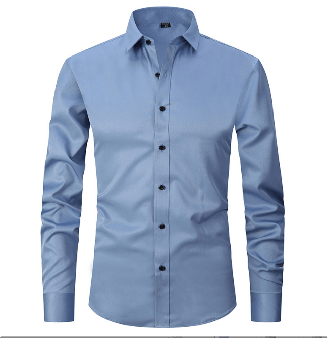 Knopfhemd | Langarm | Schmaler Schnitt | Hemd | Bügelfreies Hemd für Männer-Blau-S-Chaps Herrenmode