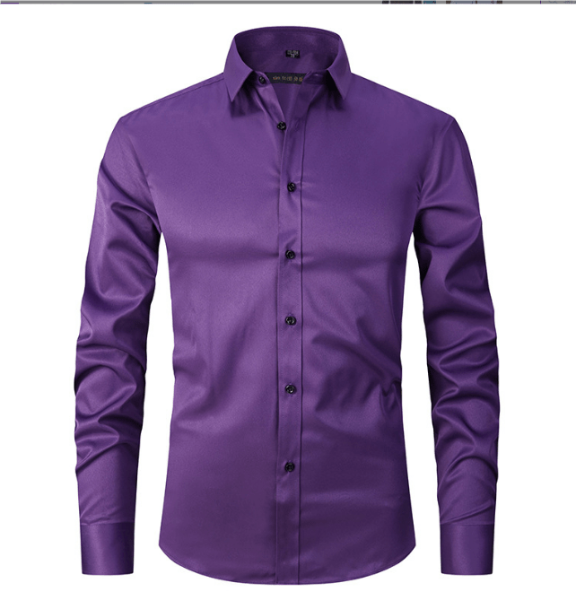 Knopfhemd | Langarm | Schmaler Schnitt | Hemd | Bügelfreies Hemd für Männer-Dunkelviolett-S-Chaps Herrenmode