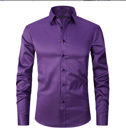 Knopfhemd | Langarm | Schmaler Schnitt | Hemd | Bügelfreies Hemd für Männer-Dunkelviolett-S-Chaps Herrenmode