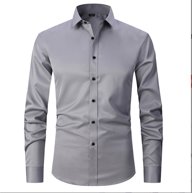 Knopfhemd | Langarm | Schmaler Schnitt | Hemd | Bügelfreies Hemd für Männer-Grau-S-Chaps Herrenmode