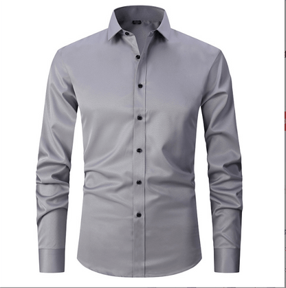 Knopfhemd | Langarm | Schmaler Schnitt | Hemd | Bügelfreies Hemd für Männer-Grau-S-Chaps Herrenmode