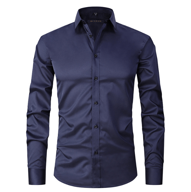 Knopfhemd | Langarm | Schmaler Schnitt | Hemd | Bügelfreies Hemd für Männer-Marine Blau-S-Chaps Herrenmode