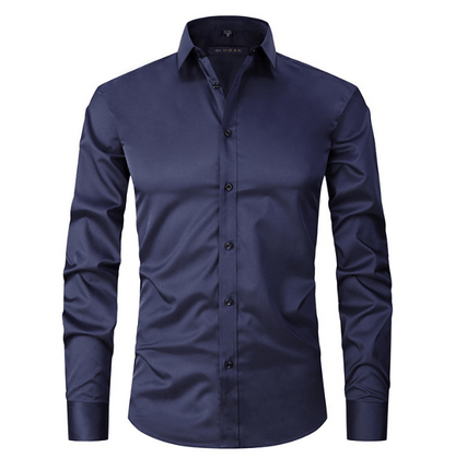 Knopfhemd | Langarm | Schmaler Schnitt | Hemd | Bügelfreies Hemd für Männer-Marine Blau-S-Chaps Herrenmode