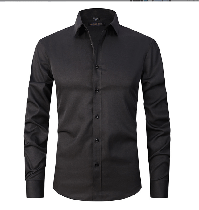 Knopfhemd | Langarm | Schmaler Schnitt | Hemd | Bügelfreies Hemd für Männer-Schwarz-S-Chaps Herrenmode
