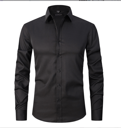 Knopfhemd | Langarm | Schmaler Schnitt | Hemd | Bügelfreies Hemd für Männer-Schwarz-S-Chaps Herrenmode