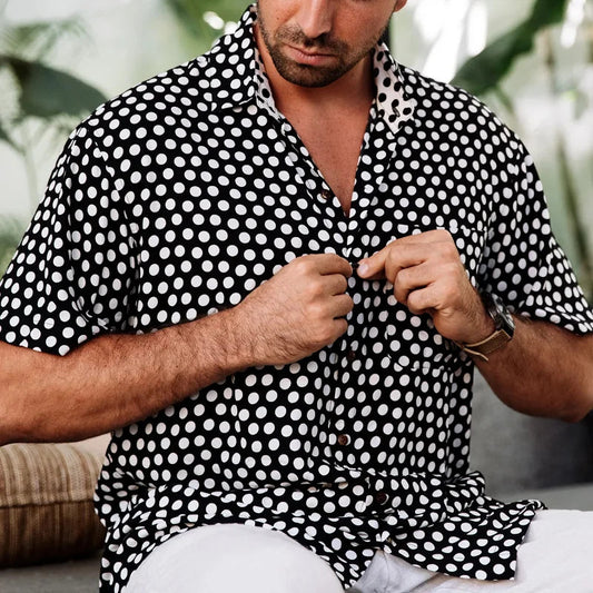 Knopfleiste Hemd - Kurzarm - Bedruckt - Sommerhemd - Herrenhemd-Schwarz-S-Chaps Herrenmode