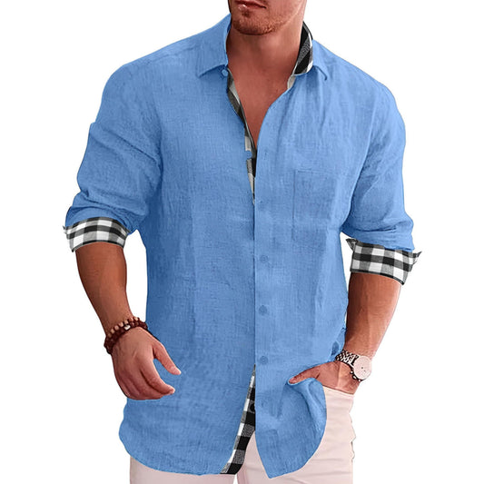 Knopfleiste | Langarm | Leicht | Hemd mit Kragen | Lässige Herrenhemden-Blau-S-Chaps Herrenmode
