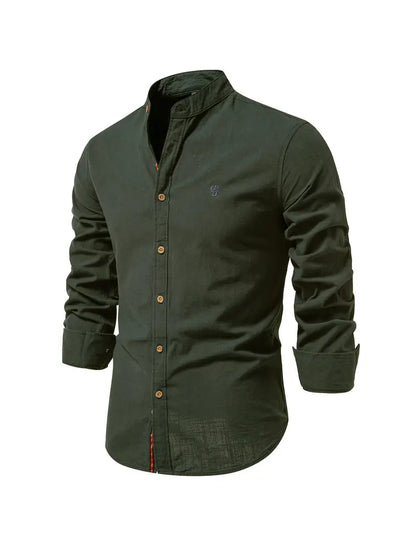Knopfleiste | Schmaler Schnitt | Leicht | Langarmhemd | Herrenhemd-Armeegrün-XS-Chaps Herrenmode