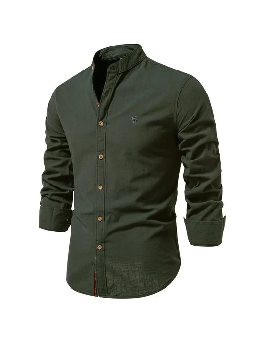 Knopfleiste | Schmaler Schnitt | Leicht | Langarmhemd | Herrenhemd-Armeegrün-XS-Chaps Herrenmode