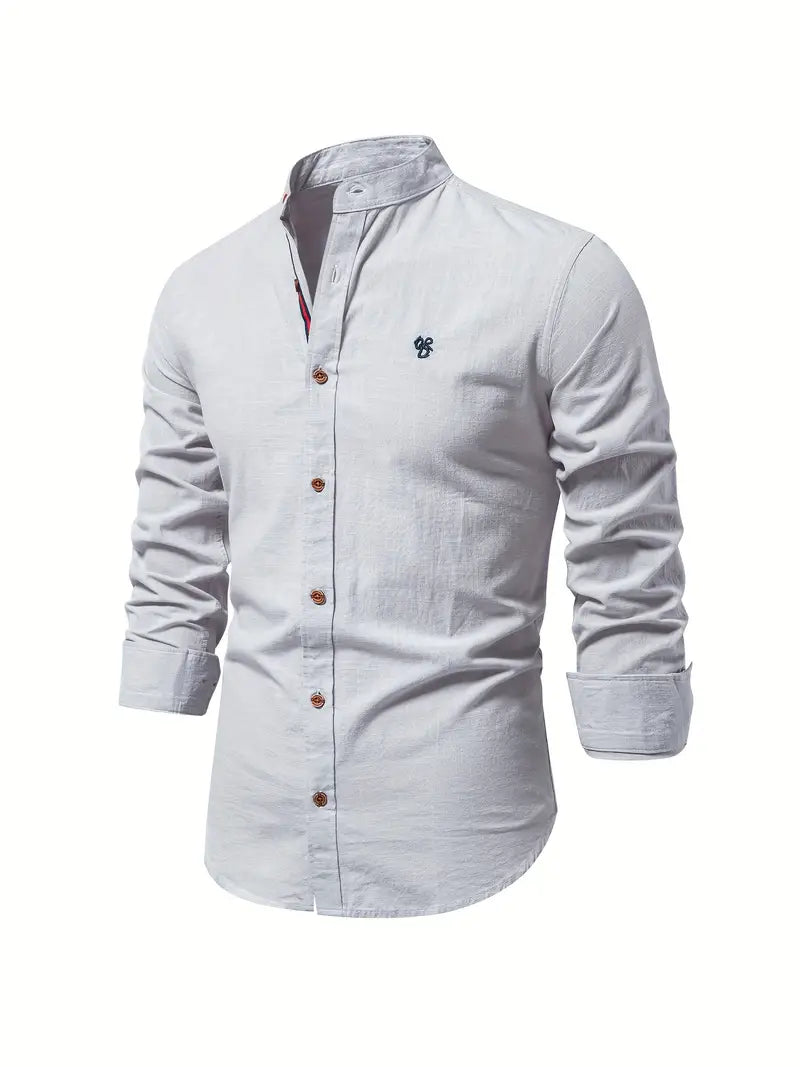 Knopfleiste | Schmaler Schnitt | Leicht | Langarmhemd | Herrenhemd-Grau-XS-Chaps Herrenmode