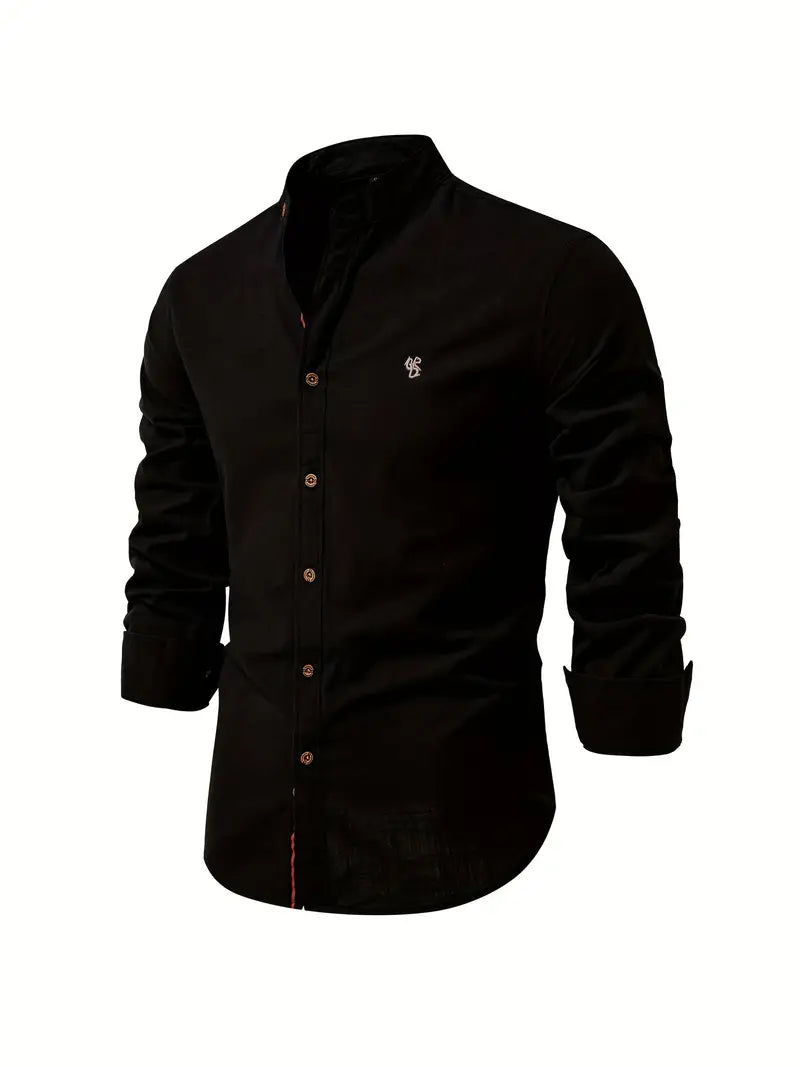 Knopfleiste | Schmaler Schnitt | Leicht | Langarmhemd | Herrenhemd-Schwarz-XS-Chaps Herrenmode