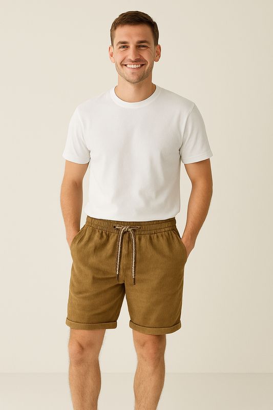Kordshorts – Elastischer Bund – Locker sitzend – Sommershorts – Herren-Kordshorts-Chaps Herrenmode