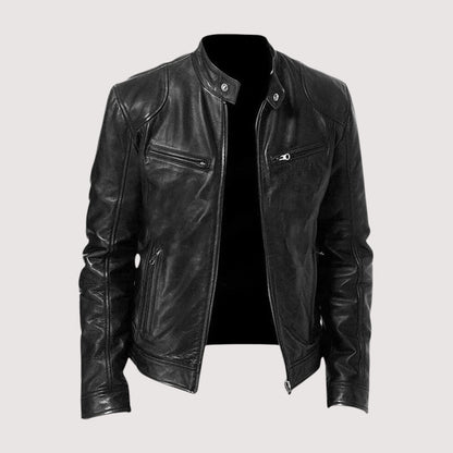 Kunstlederjacke - Regular Fit - Veganes Leder - Bikerjacke - Lederjacke für Männer-Schwarz-S-Chaps Herrenmode
