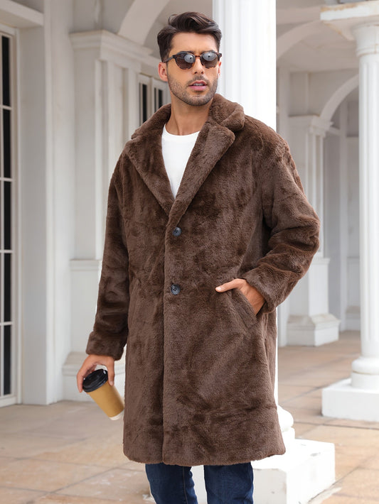 Kunstpelzmantel - Flauschiger mittellanger Kunstpelz-Wintermantel für Männer-Braun-S-Chaps Herrenmode