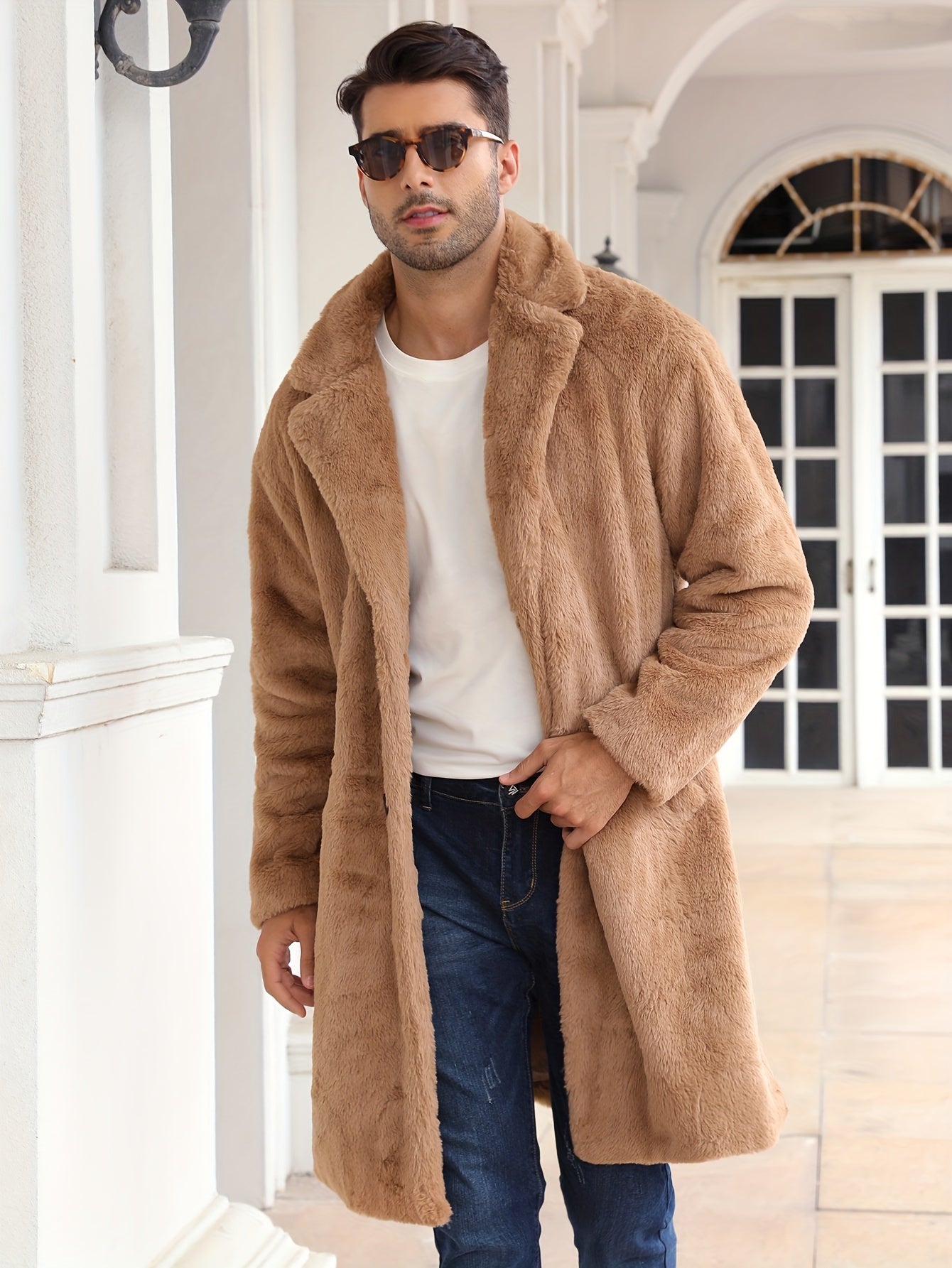 Kunstpelzmantel - Flauschiger mittellanger Kunstpelz-Wintermantel für Männer-Chaps Herrenmode