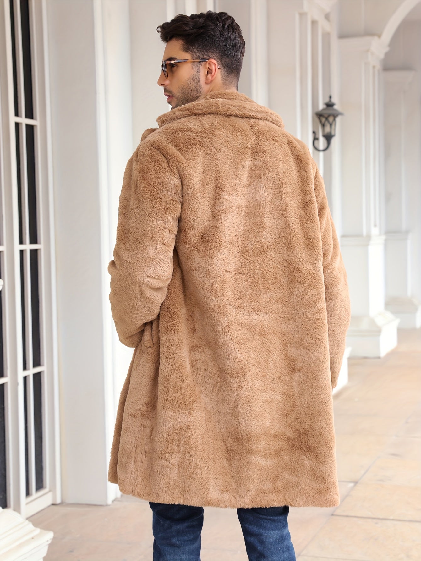 Kunstpelzmantel - Flauschiger mittellanger Kunstpelz-Wintermantel für Männer-Chaps Herrenmode