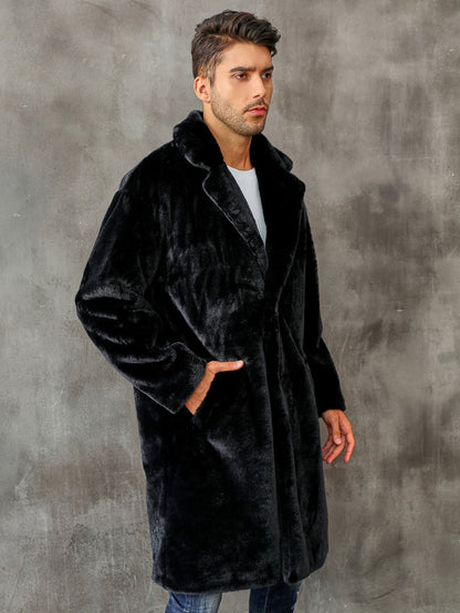 Kunstpelzmantel - Flauschiger mittellanger Kunstpelz-Wintermantel für Männer-Schwarz-S-Chaps Herrenmode