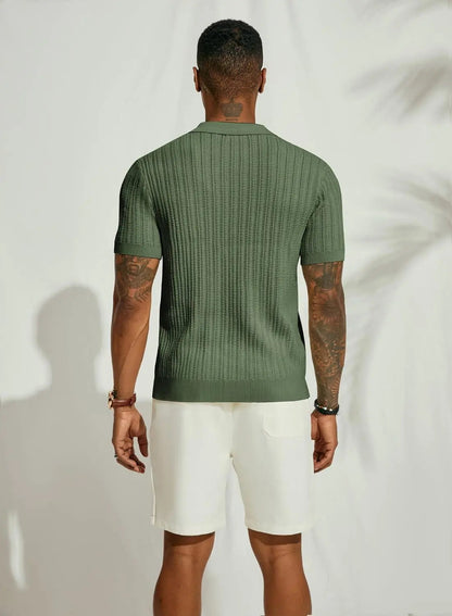 Kurzarm-Pullover - Umlegekragen - Gestrickt - Button-Up Shirt - Herrenhemd-Chaps Herrenmode