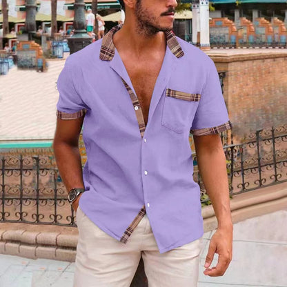 Kurzarmhemd | Freizeithemd | Polohemd | Herrenhemd-Lila-S-Chaps Herrenmode
