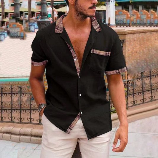 Kurzarmhemd | Freizeithemd | Polohemd | Herrenhemd-Schwarz-S-Chaps Herrenmode