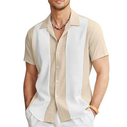 Kurzarmhemd | Gestreift | Button-Up | Sommerhemd | Herrenhemden-Beige-M-Chaps Herrenmode