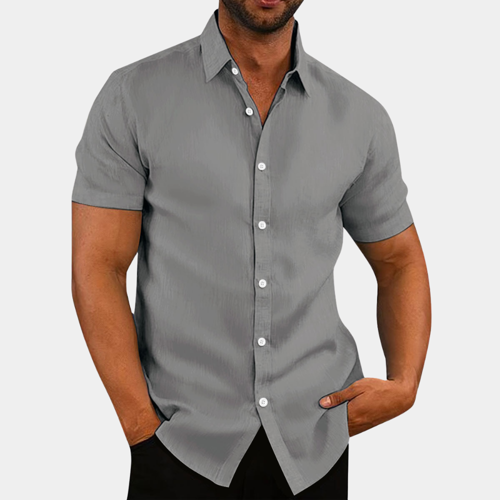 Kurzarmhemd | Knopfleiste | Kragen | Kurzarm-Hemd | Herrenhemd-Grau-S-Chaps Herrenmode