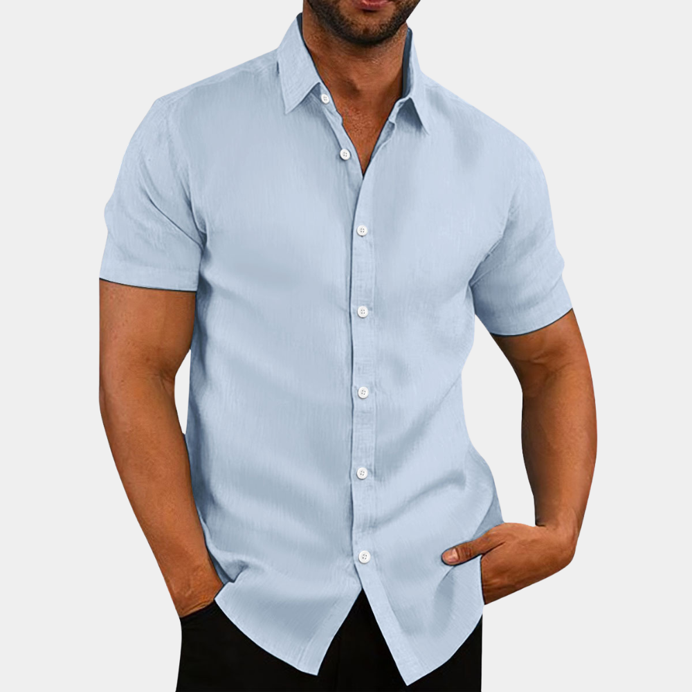 Kurzarmhemd | Knopfleiste | Kragen | Kurzarm-Hemd | Herrenhemd-Hellblau-S-Chaps Herrenmode