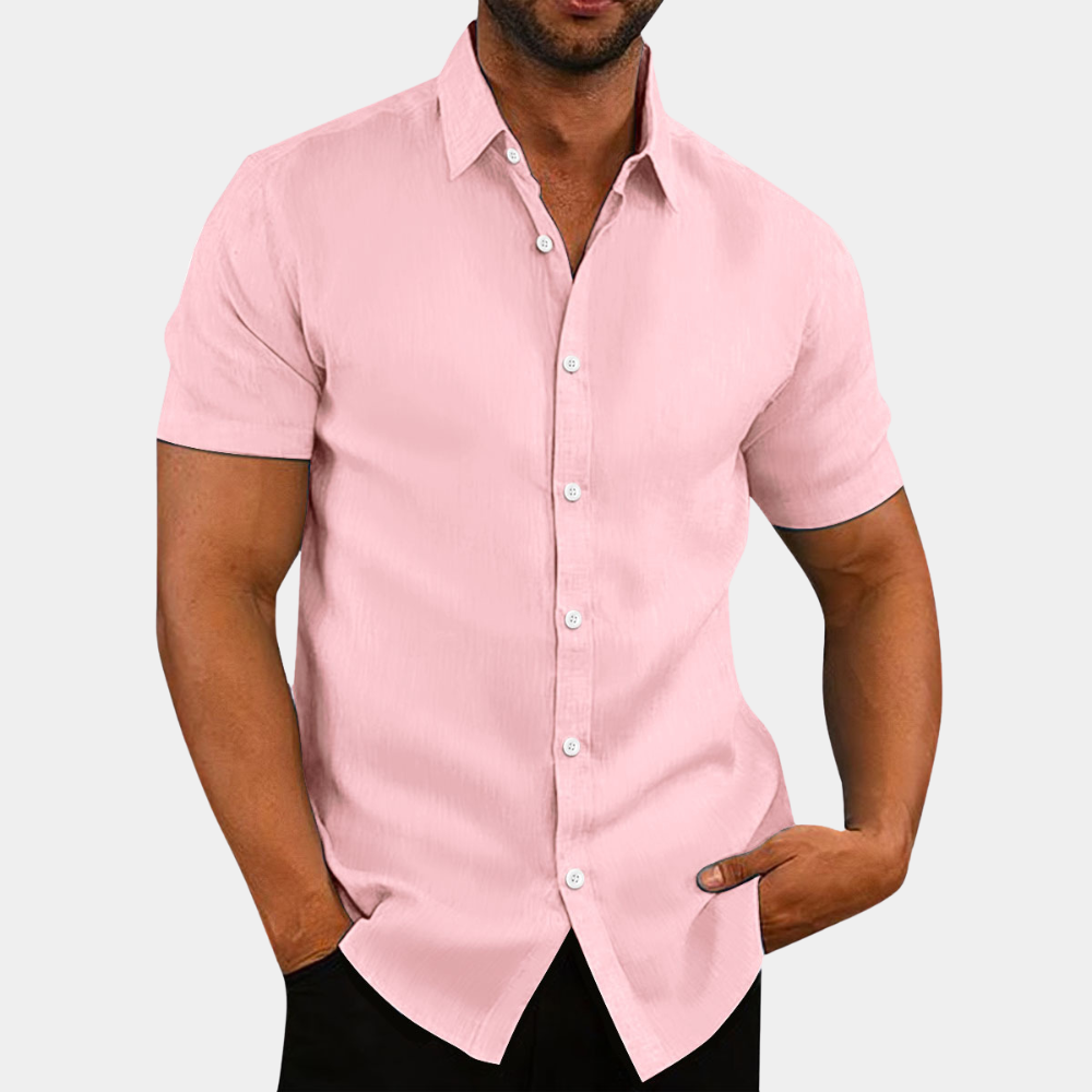 Kurzarmhemd | Knopfleiste | Kragen | Kurzarm-Hemd | Herrenhemd-Rosa-S-Chaps Herrenmode