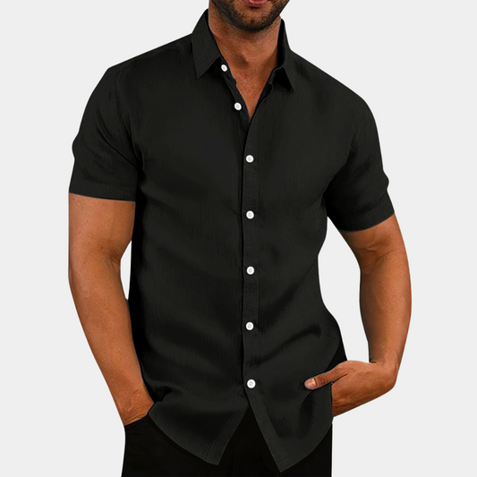 Kurzarmhemd | Knopfleiste | Kragen | Kurzarm-Hemd | Herrenhemd-Schwarz-S-Chaps Herrenmode