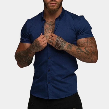 Kurzarmhemd - Kragen - Sommer - Hemd zum Knöpfen - Herrenhemd-Blau-M-Chaps Herrenmode