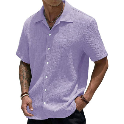 Kurzarmhemd | Lässig | Lockere Passform | Hemd mit Knöpfen | Herrenhemden-Violett-S-Chaps Herrenmode