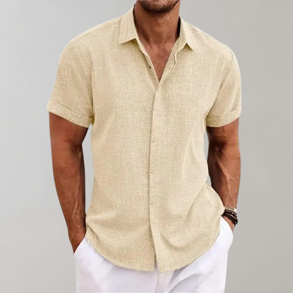 Kurzarmhemd - Leichtes Herren Poloshirt mit Umlegekragen und Knopfleiste-Beige-S-Chaps Herrenmode
