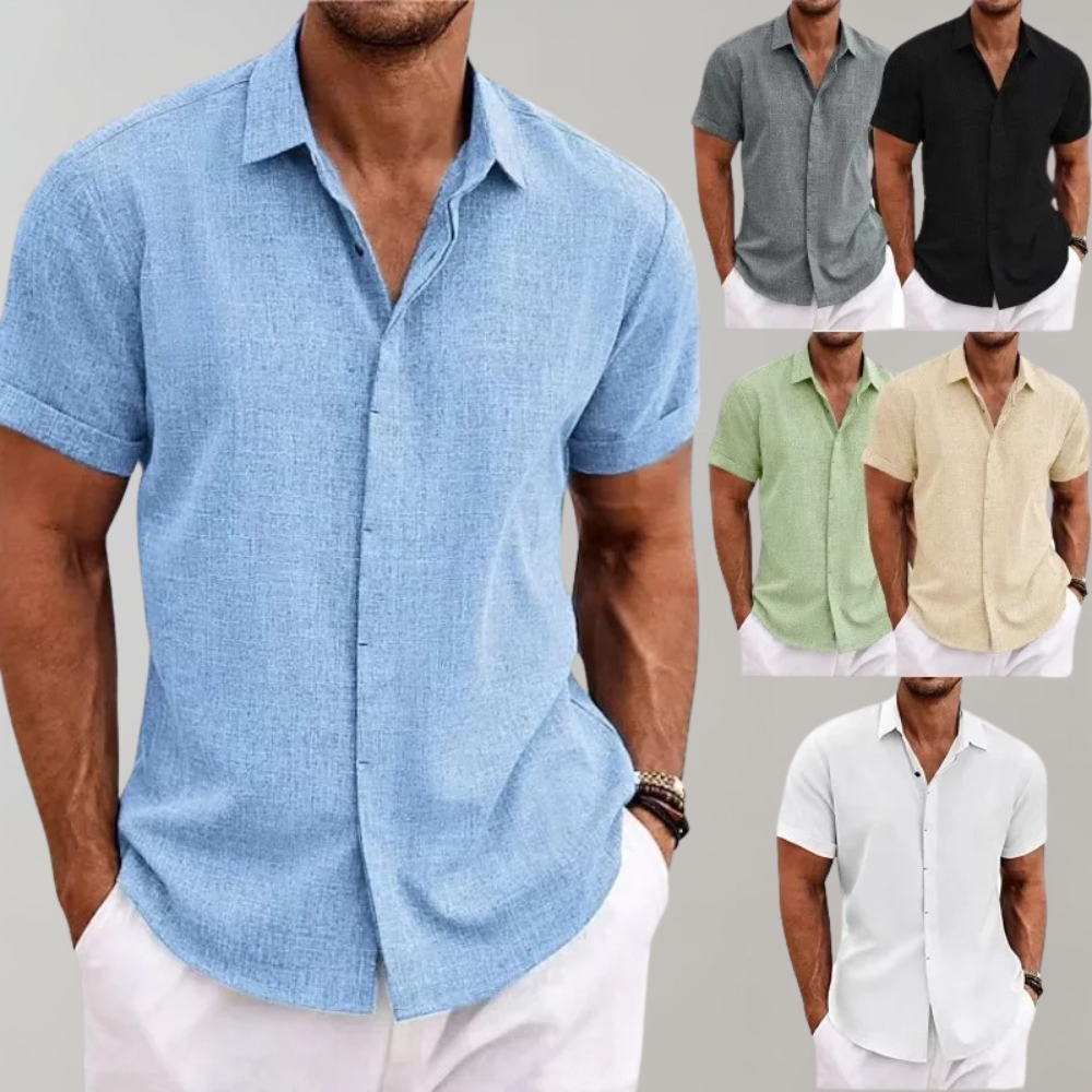 Kurzarmhemd - Leichtes Herren Poloshirt mit Umlegekragen und Knopfleiste-Blau-S-Chaps Herrenmode