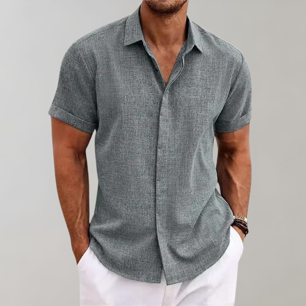 Kurzarmhemd - Leichtes Herren Poloshirt mit Umlegekragen und Knopfleiste-Grau-S-Chaps Herrenmode