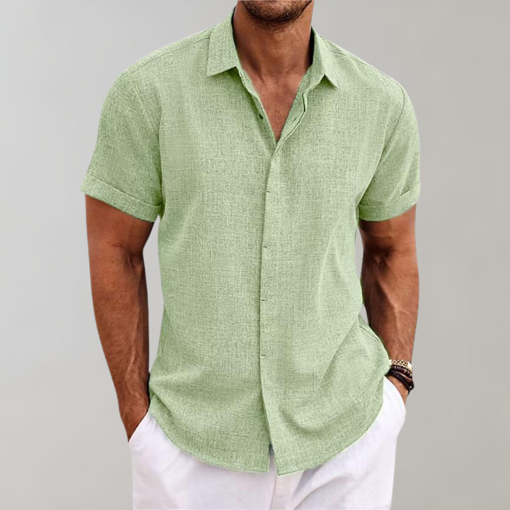 Kurzarmhemd - Leichtes Herren Poloshirt mit Umlegekragen und Knopfleiste-Grün-S-Chaps Herrenmode