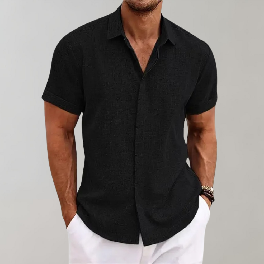 Kurzarmhemd - Leichtes Herren Poloshirt mit Umlegekragen und Knopfleiste-Schwarz-S-Chaps Herrenmode