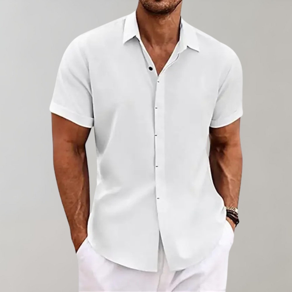 Kurzarmhemd - Leichtes Herren Poloshirt mit Umlegekragen und Knopfleiste-Weiß-S-Chaps Herrenmode